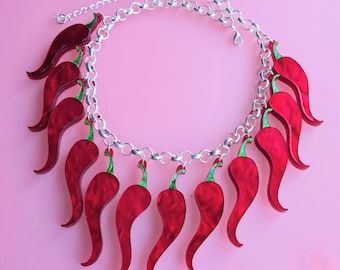 Red hot chilli charm necklace