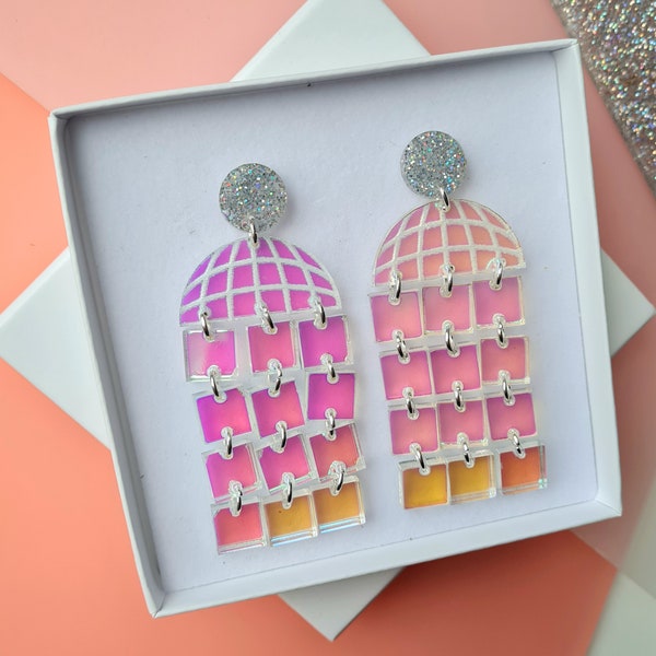 Disco ball statement dangle earrings