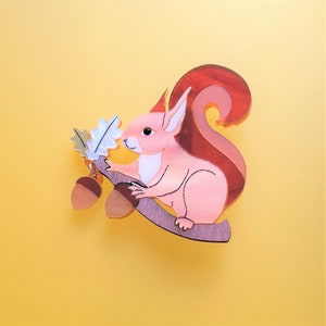 Red squirrel brooch, necklace, autumn, laser cut jewellery, wildlife, woodland