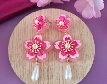 Cherry blossom statement charm earrings
