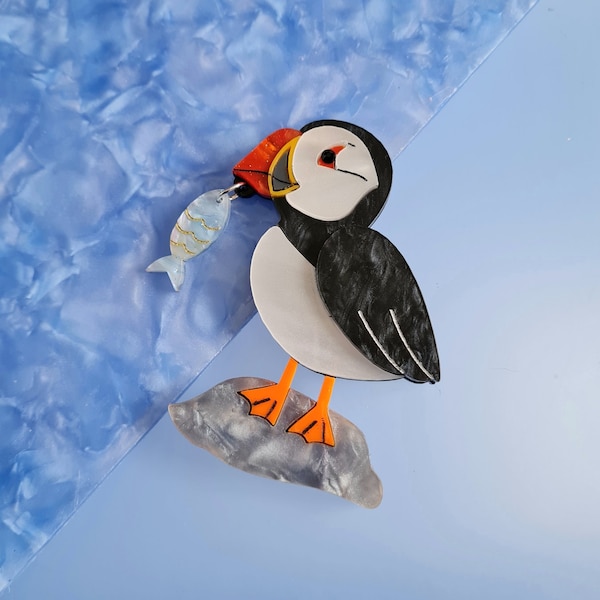 Puffin brooch, pendant, bird, jewellery, seaside, beach, scottish, highlands, summer, fish charm