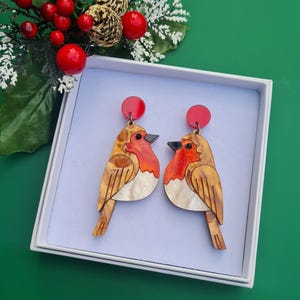 Robin bird  dangle earrings