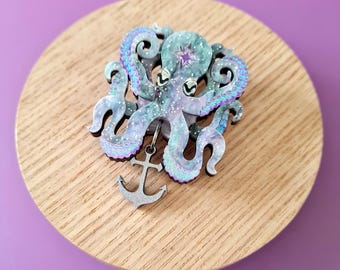 Oktopus Pin Brosche oder Anhänger - cosmic rock