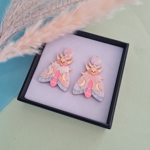 Mystic moon moth earrings - coral sunset