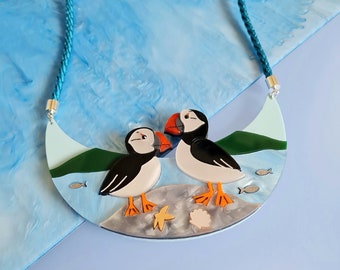 Puffin necklace, bird, acrylic, seaside, scottish, wildlife, bird lover