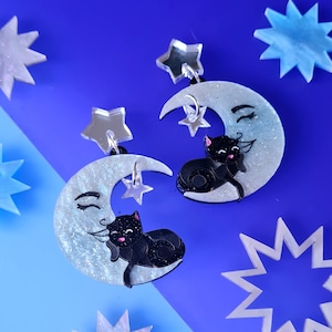 Moon dreamer cat earrings