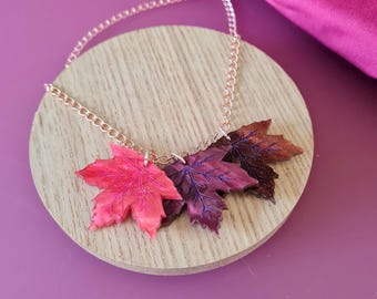 Maple leaf trio charm necklace