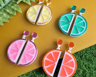 Citrus fruit slice dangle earrings