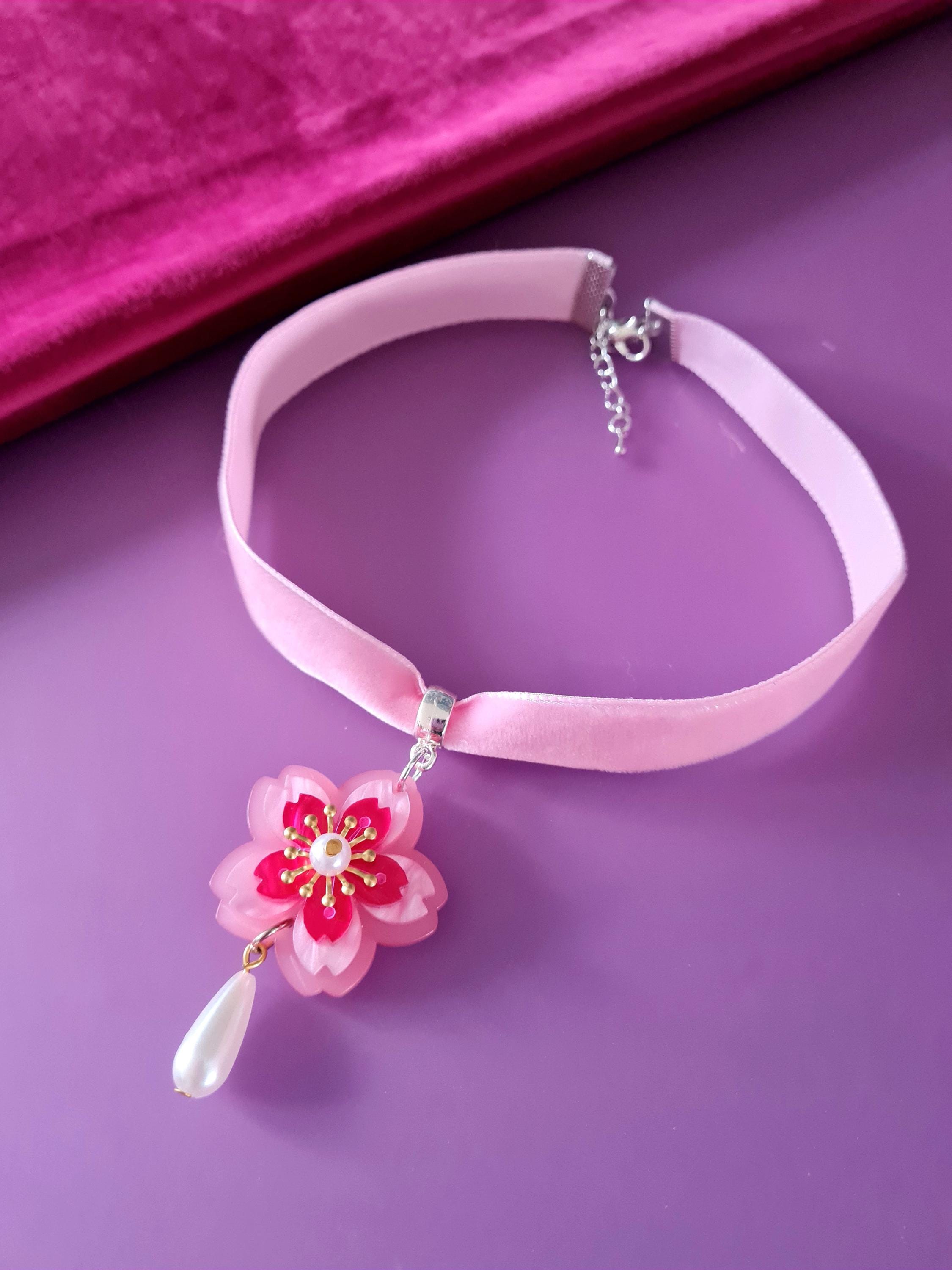 momo★flower　8UEDE SPARKLE CHOKER Cherry Blossom Sakura Choker Necklace - Etsy