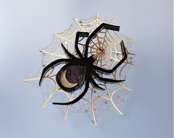 Mystic spider halloween brooch necklace