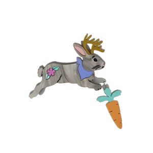 Jackalope bunny brooch