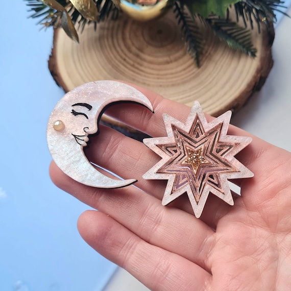 Moon and star brooch set