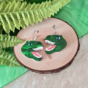 T rex, dinosaur, tyrannosaurus dangle earrings