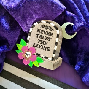 Gravestone beetle juice epitaph brooch or necklace