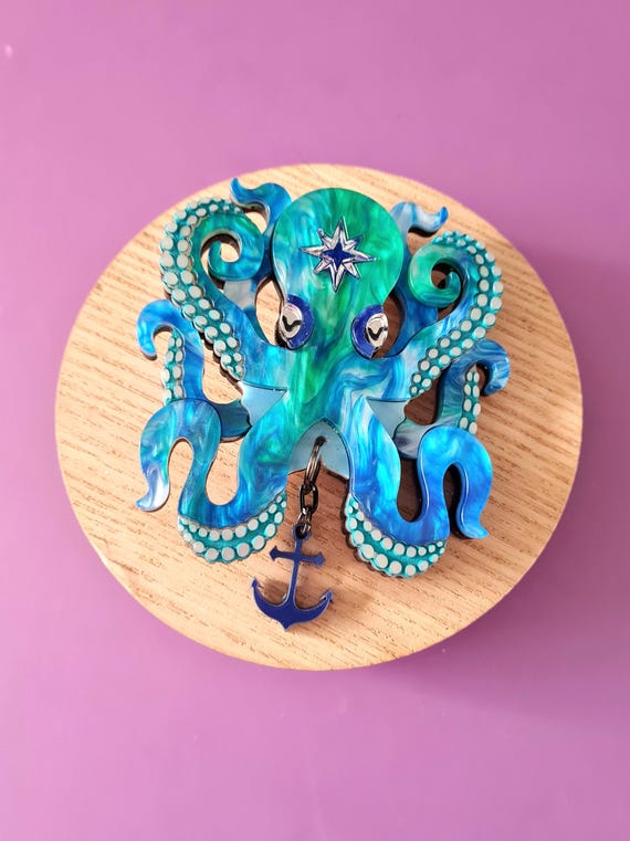 Blue and Green Octopus Brooch s-l400.jpg main image 3