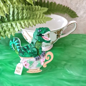 T rex, dinosaur, tea rex, teacup, tyrannosaurus brooch or necklace image 2