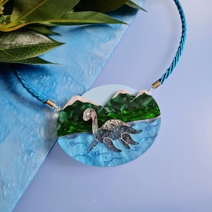 Loch ness monster necklace, nessie, mountains, mythical, creature, scottish, gift, sea serpent, dragon