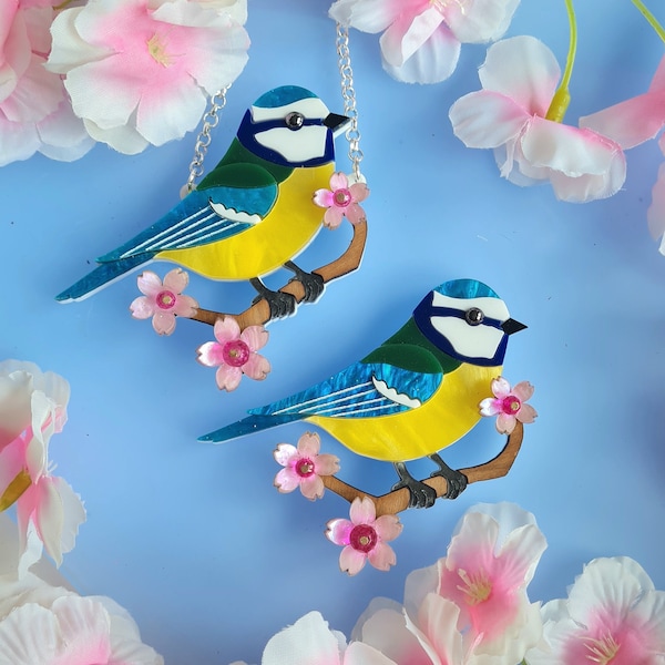 Bluetit brooch or necklace - Pre order