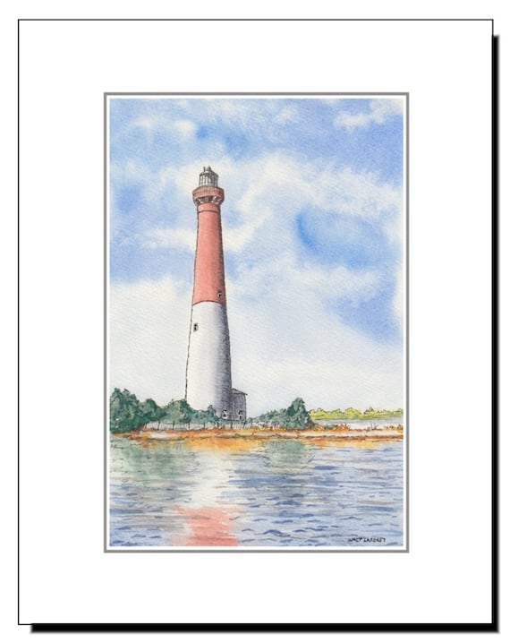 Long Beach Island NJ Barnegat Lighthouse Original Watercolor Print 11 x 14 LBI