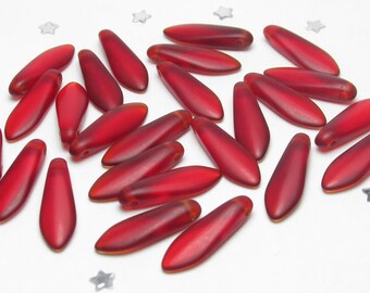 Czech Glass Dagger Paddle Bead 16mm long - Matte Siam Ruby Red Glass - 15 beads - Blood Red, Fringe, Jewel Tone - End of Inventory Item!