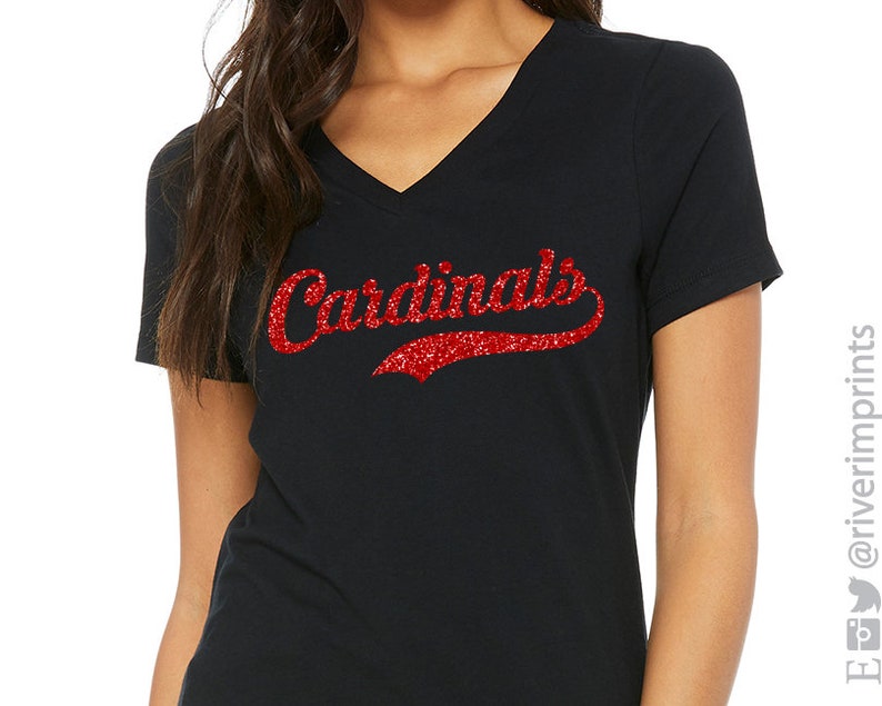 Glitter CARDINALS Mascot Womens Shirt Cardinal Bling Vneck Etsy