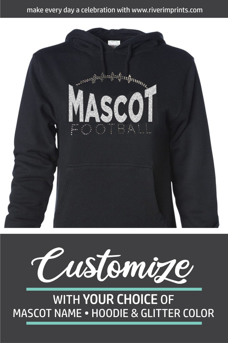 Custom Glitter Football Heart Womens Hoodie Sweat Shirt Spirit Wear Hooded Tee