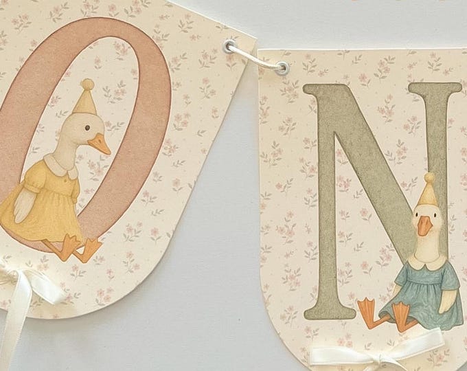 One Silly Goose Banner, First Birthday Highchair Banner, Vintage Goose Baby Birthday, Soft Cottage Nursery Party Decor