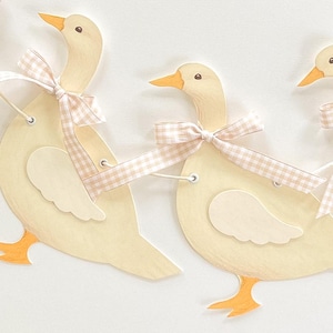 Goose Baby Shower Banner, 5 Geese, Silly Goose Decor, Beige Gingham Ribbon Bow Garland, Welcome Baby, Cottage Farmhouse Mantel Decorations