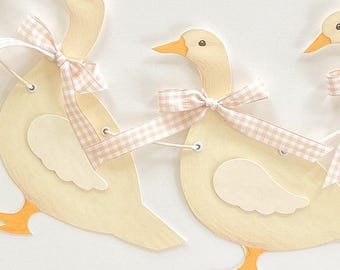 Goose Baby Shower Banner, 5 Geese, Silly Goose Decor, Beige Gingham Ribbon Bow Garland, Welcome Baby, Cottage Farmhouse Mantel Decorations