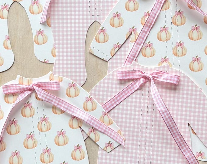 Little Pumpkin Pink Baby Shower Decorations, Heavy Card Stock Pajamas Banner with Pink Gingham Ribbon Bows, Adjustable Clothesline Length