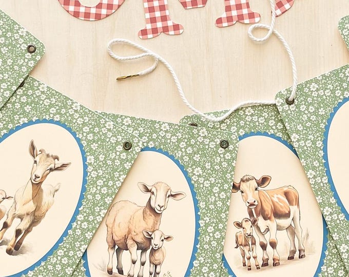 Farm Baby Shower Decor, Vintage English Cottage Farmhouse Style, Storybook Charm, Welcome Baby Banner Option, Heritage Nursery, Red Gingham