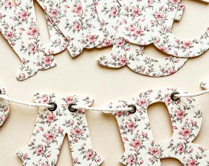 Welcome Baby Shower Decoration,  Adjustable, Reusable 4"  Small Pink Floral Letters and Cotton Twine, More Matching Floral Decor