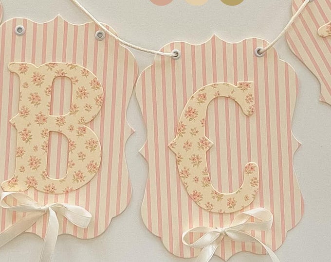Personalized Baby Girl Decoration, Vintage Stripes and Florals, Baby Name, Welcome Baby, Happy Birthday, ONE High Chair Banner, Cottagecore
