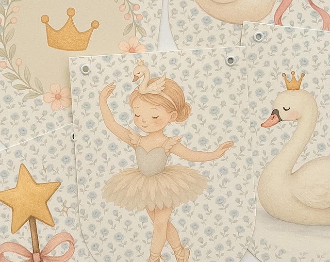 Princess Birthday Decorations, Soft Colors Ballerina First Birthday Banner, For Fireplace Mantel or Cake Table Backdrop, Storybook Style