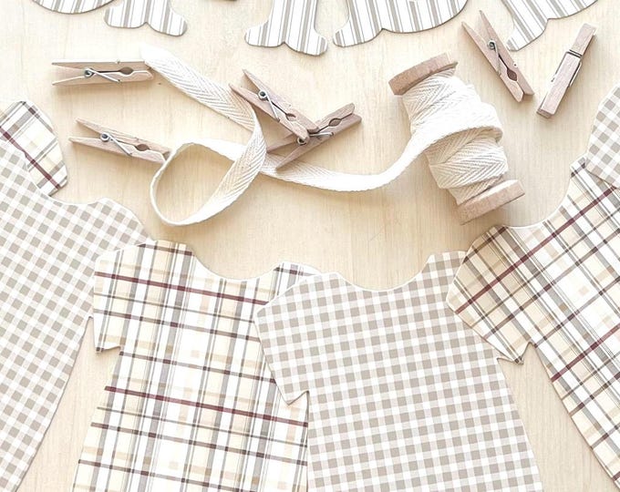 Baby Shower Decor, Tan Beige Plaid Clothesline, Welcome Baby Banner, Vintage Preppy Baby  Shower, Ribbon + Pins Included, Keepsake Quality
