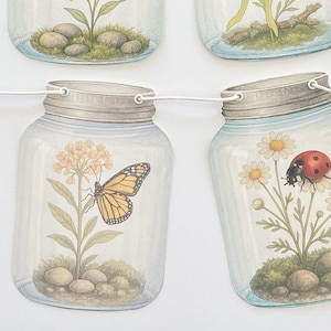 Love Bug Baby Shower Banner, Nature Theme Decorations, Beautiful Insect Art, Lady Bug Decor, Mantel Decor, Card Stock Jars