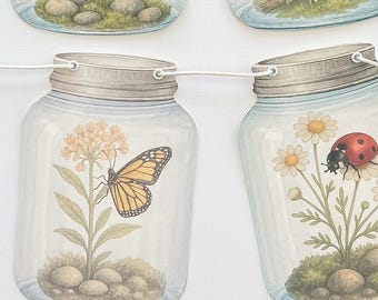 Love Bug Baby Shower Banner, Nature Theme Decorations, Beautiful Insect Art, Lady Bug Decor, Mantel Decor, Card Stock Jars