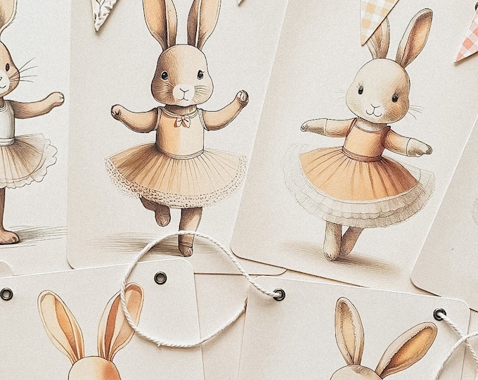 Ballerina Party Garland Peach Bunny Banner,  Vintage Style Muted Colors, Cottage Farmhouse Style Decor, Ballet Birthday Party Decorations