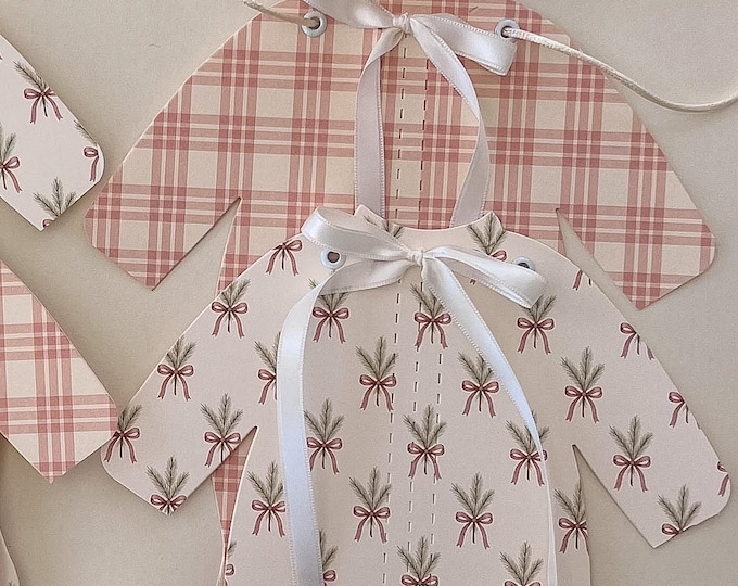 Winter & Christmas Baby Shower Pajama Banner, Cozy Faded Red and Cream Plaid with Greenery and Bow Decorations
