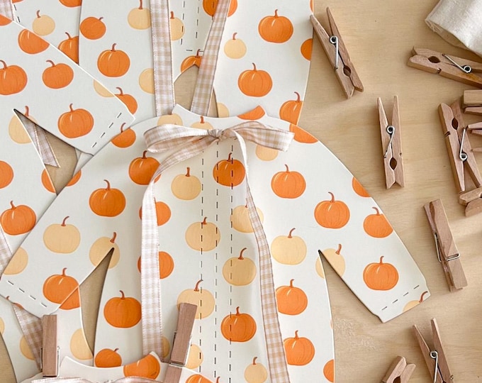 Little Pumpkin Baby Shower Banner, Soft Orange Fall Pajama Banner Gingham Bow, Cottage Farmhouse Baby Shower Decor, Adjustable Length