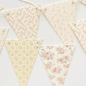 Vintage Floral Bunting Banner, Cottage Baby Shower Decor, Soft Pink & Cream Garland, Shabby Chic Style, First Birthday Decorations