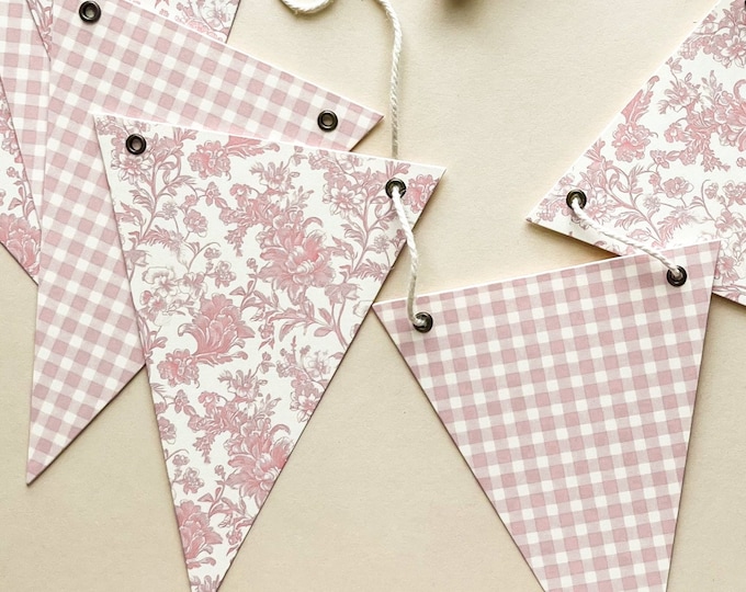Pink Bunting Garland,  Baby Shower Garland, Birthday, Picnic Bunting Decorations, Coquette Baby Shower