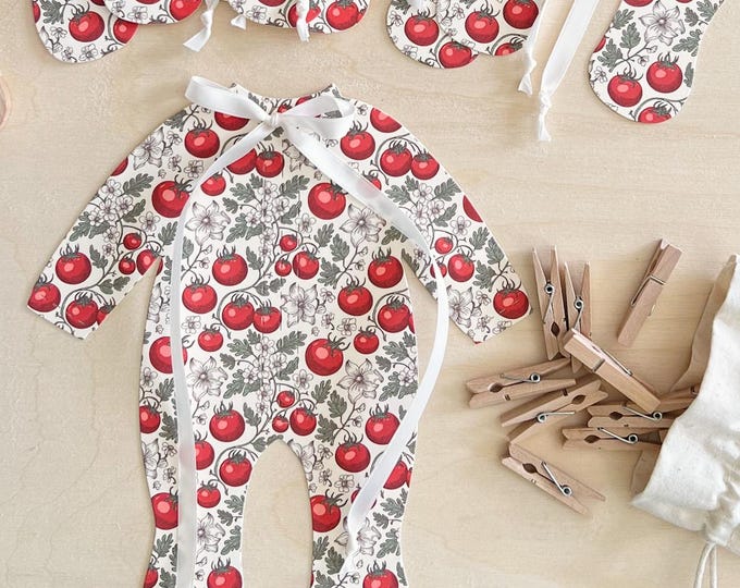 Tomato Garden Baby Shower Decor for A Special Delivery or Grown with Love Theme, 5 Elegant Tomato & Flower Pajamas, Adjustable Length