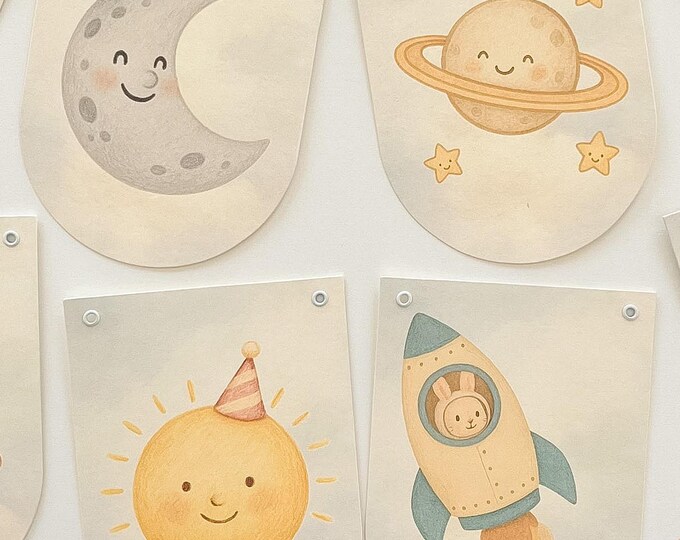 First Trip Around the Sun Birthday Decorations, Whimsical Space First Birthday Banner for Fireplace Mantel or Cake Table Backdrop