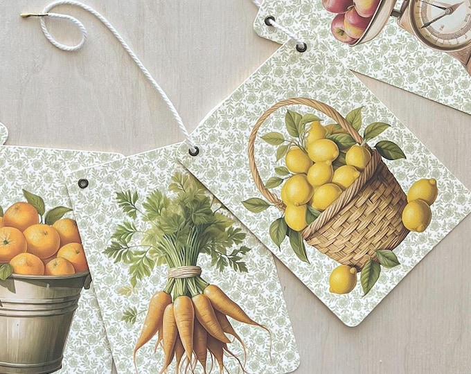 Farmer's Market Banner, Baby Shower Decor, Off the Market Theme Decor, Locally Grown Ideas,  8 - 5x7" Pennants, Adjustable, End Ribbons