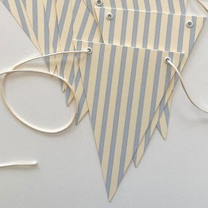 Stripe Bunting in Pale Blue & Cream, Reusable Heavy Card Stock Flags,  Baby Shower Garland, Boy Birthday Decorations, Picnic Bunting