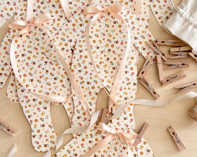 Fall Baby Shower Decor for Girl, Elegant Mini Floral Pajama Banner with Nude Bow, Decor for Cottage Farmhouse Baby Shower, Adjustable Length