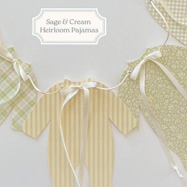Banner For Baby Shower, Light Sage Green and Cream Pajamas Decorations, optional Welcome Baby Banner, Mantel Decorations