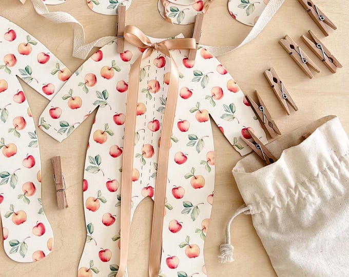 Apple of my Eye Baby Shower Banner, Elegant Fall Apple Pajama Decor, Cottage Farmhouse Baby Shower Autumn Apple Decor, Adjustable Length
