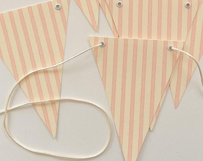 Blush Pink Stripe Bunting,  Baby Shower Decor, Birthday Decor, Picnic Decorations, 8 Flags, Adjustable Length, Heavy Card Stock & Eyelets